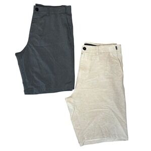 Veece Mens Hybrid Shorts 2 Pack Charcoal Grey Tan Heather Stretch Size 32